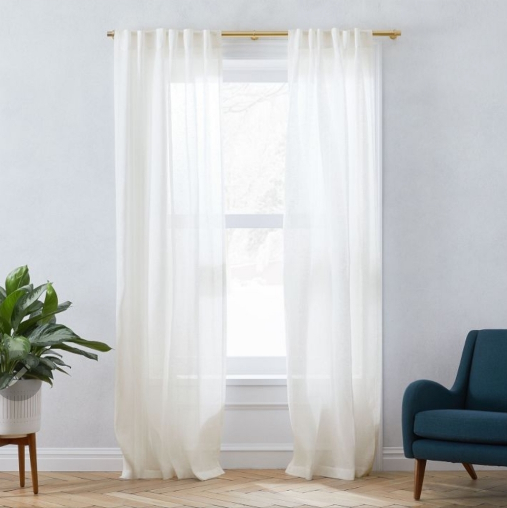 West Elm Sheer European Flax Linen Curtain 48x96